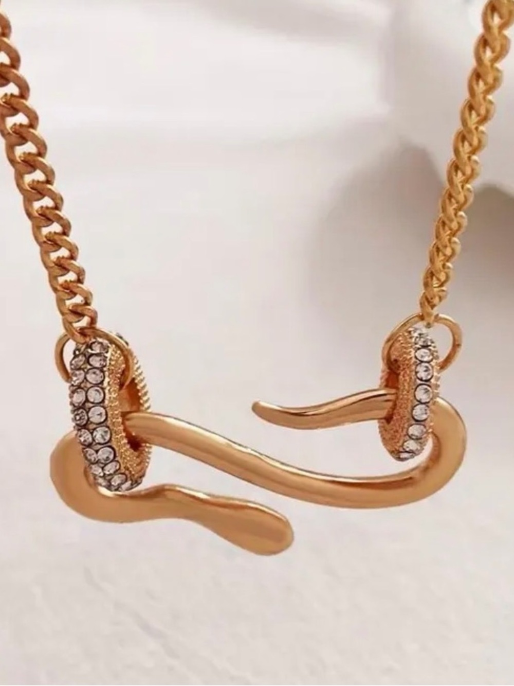 Gold Snake Pendant Necklace with Crystal Accents - Picture 5 of 6